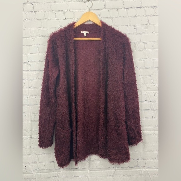 Maurices Soft Fuzzy Maroon Open Front Cardigan Womens Size Small - Picture 1 of 9